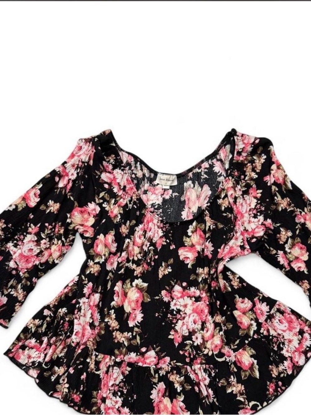 Free Kisses Black Floral Tunic with Pink Roses